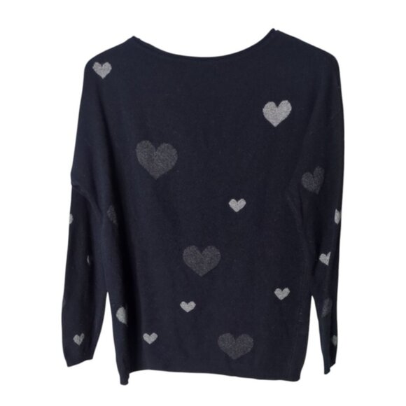 Benedetta B. Wool/Cashmere Crewneck Navy Heart Sweater Size Small - Picture 2 of 7